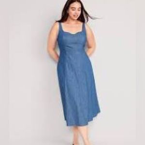 Old Navy fit and flare denim midi dress. NWOT